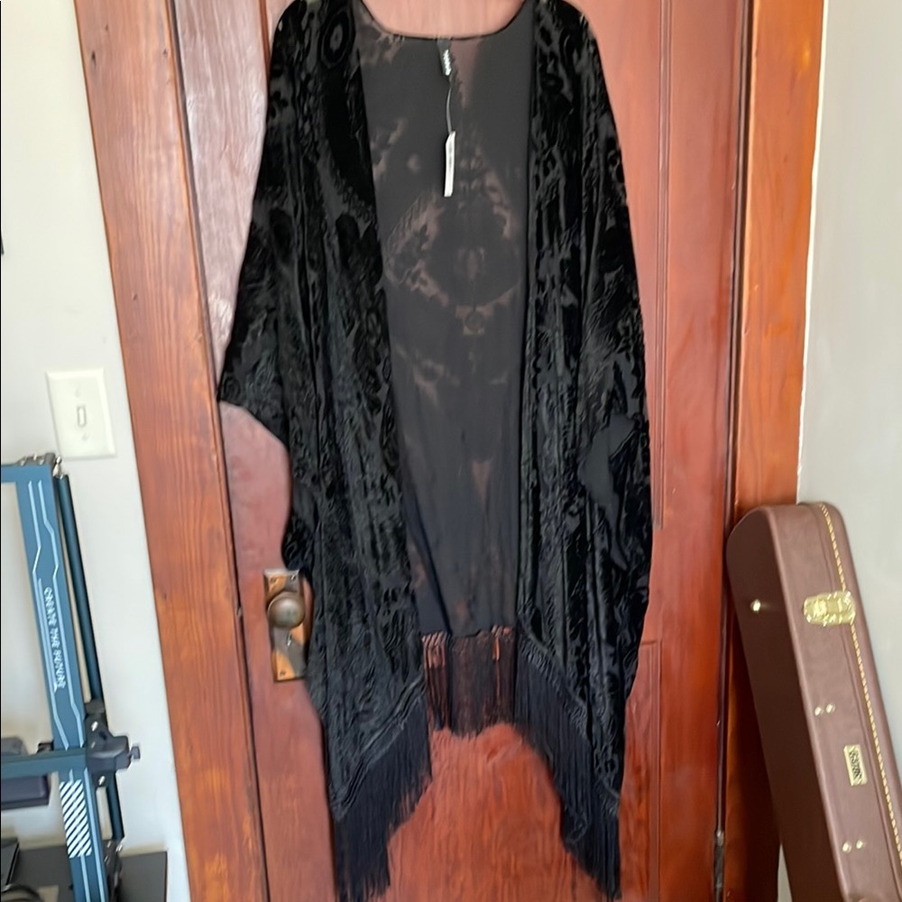 Black Velvet Fringe Kimono